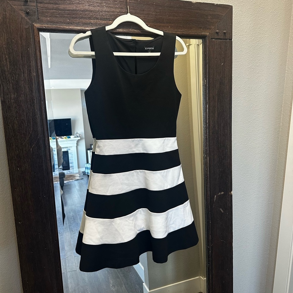 Express Black and White Striped Mini Dress
